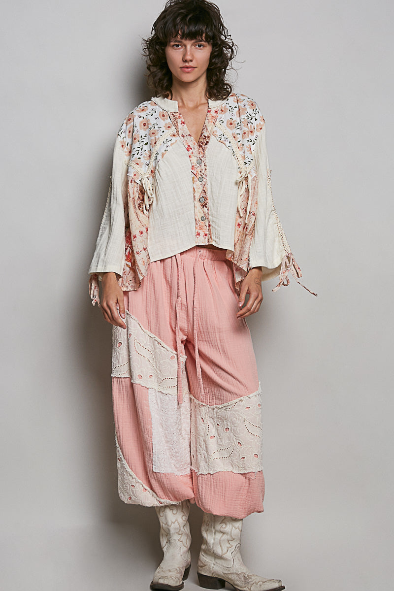 Emily Gauze Floral Flowy Top in Natural