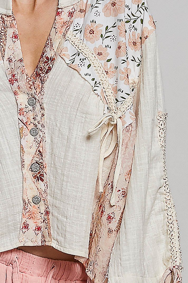 Emily Gauze Floral Flowy Top in Natural