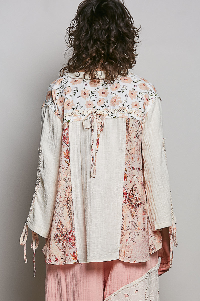 Emily Gauze Floral Flowy Top in Natural