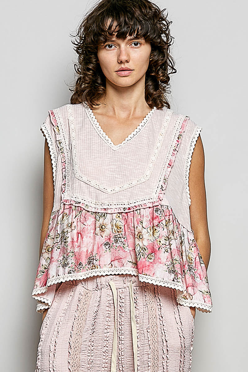 Amelia Pale Pink Babydoll Floral Top
