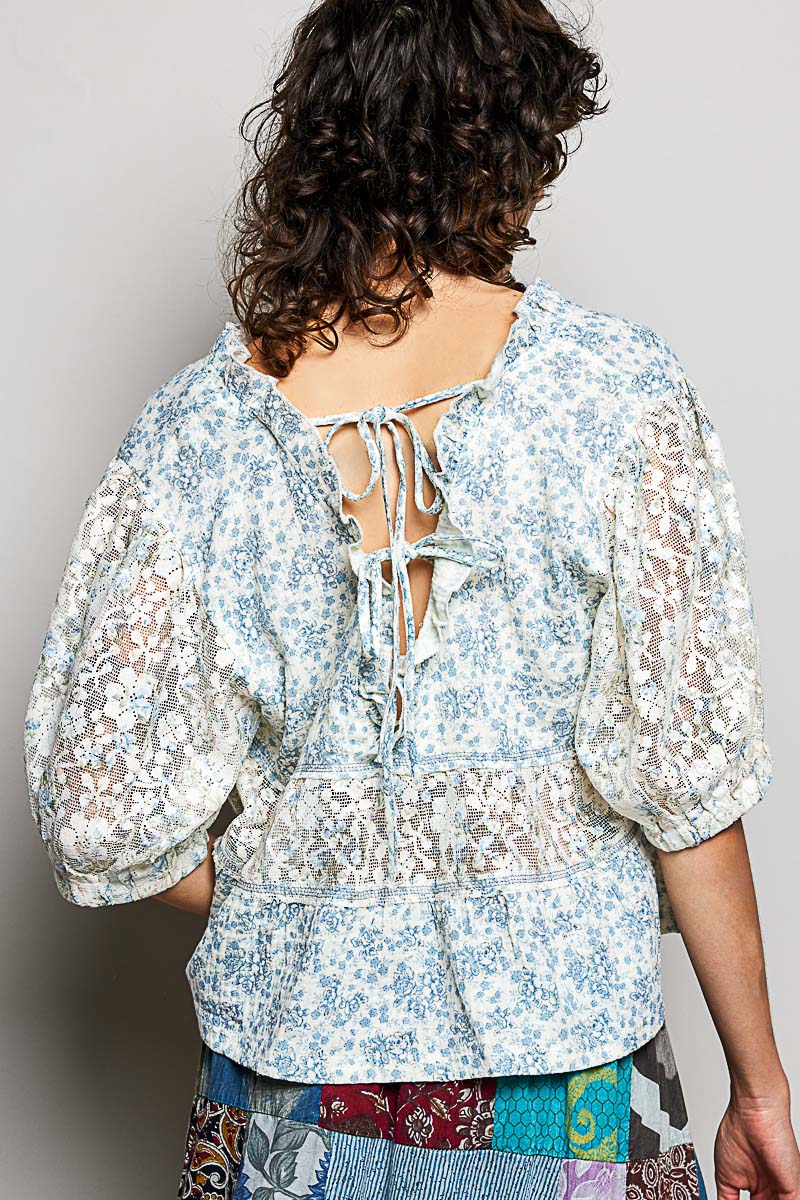 Kimberly Double Gauze Floral Lace Babydoll Top