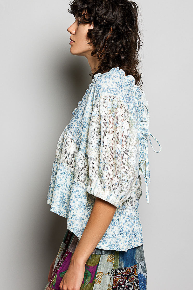 Kimberly Double Gauze Floral Lace Babydoll Top