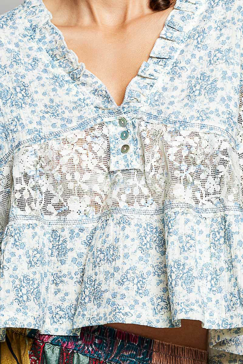 Kimberly Double Gauze Floral Lace Babydoll Top