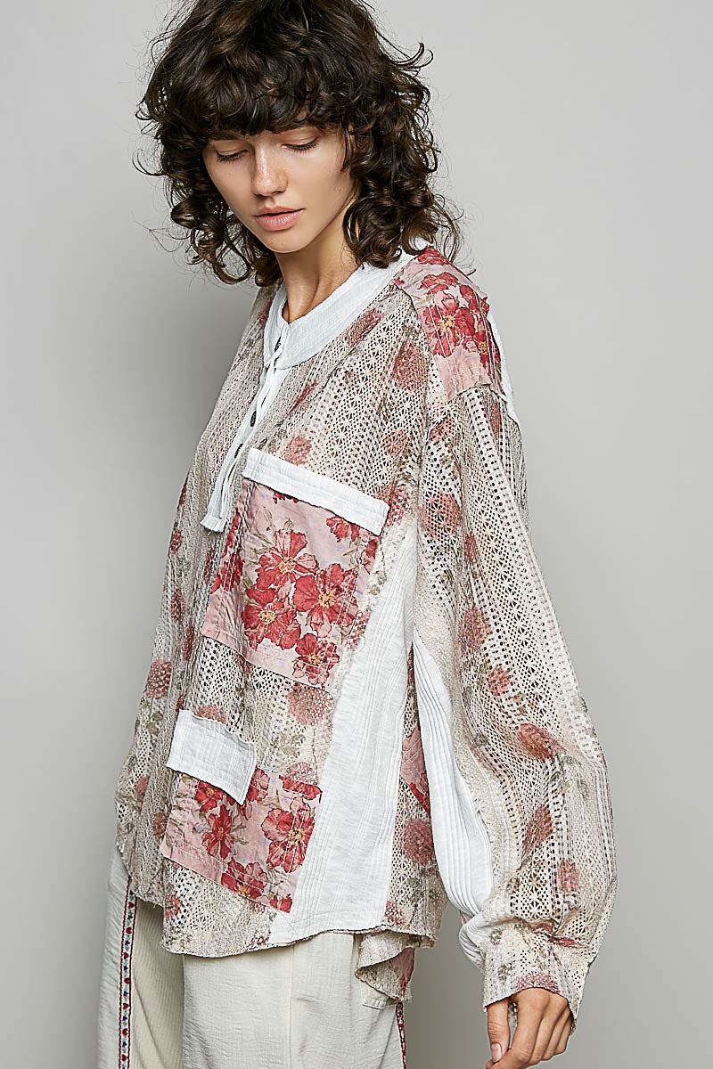 Casandra Printed Lace Floral Top