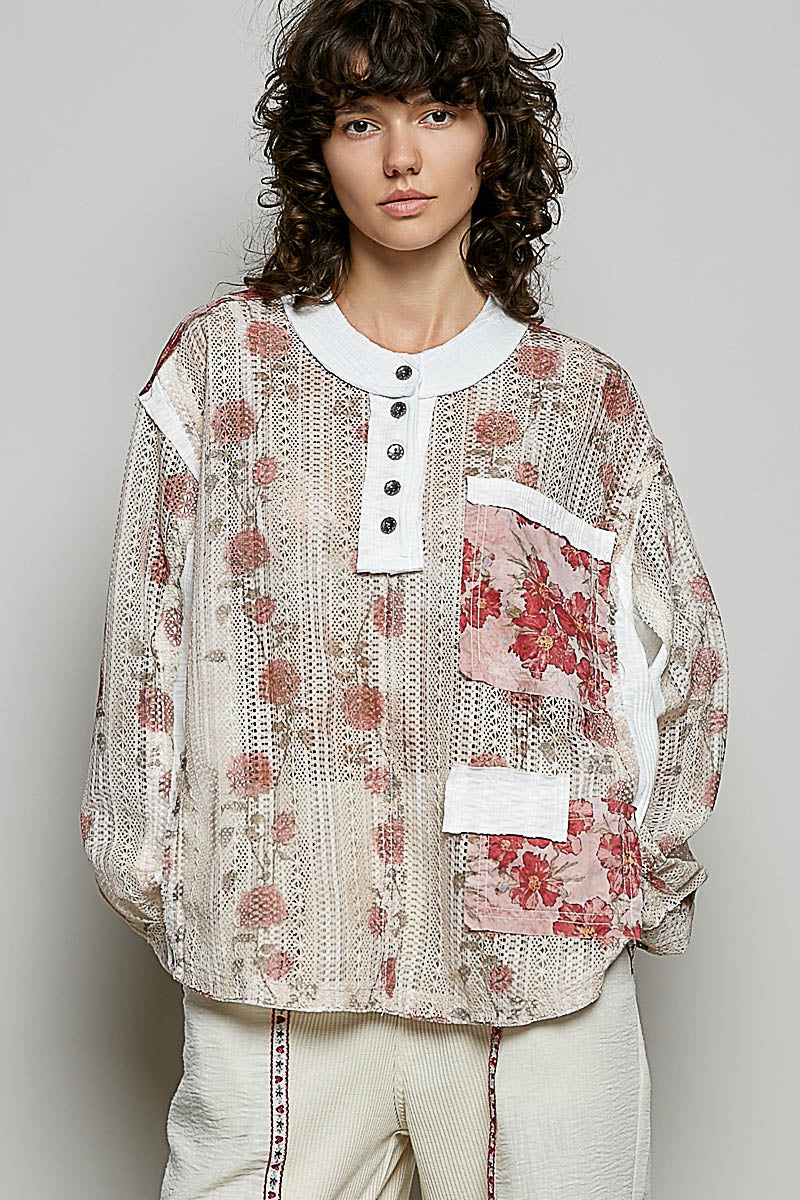 Casandra Printed Lace Floral Top