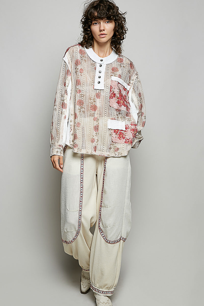 Casandra Printed Lace Floral Top