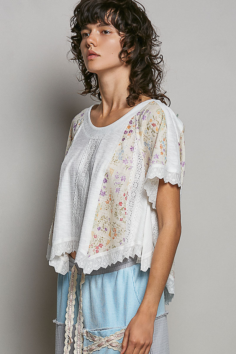 Eloise Short Sleeve Eyelet Floral Top