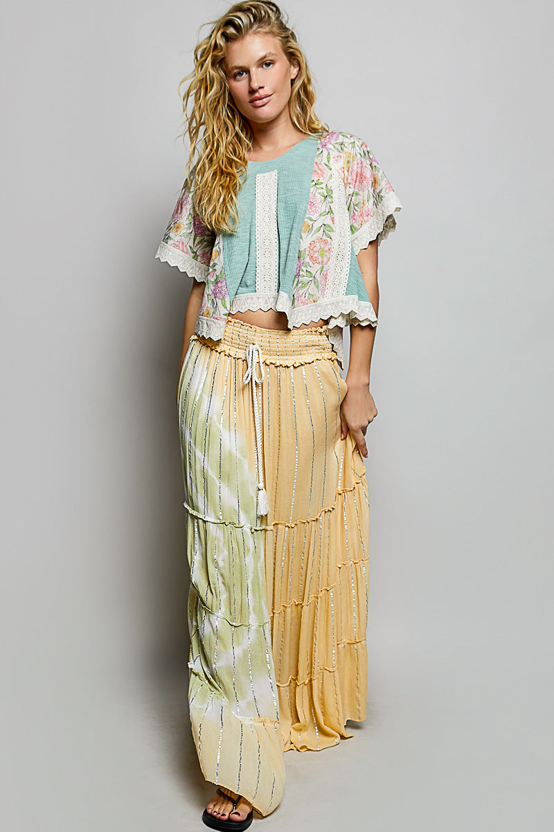 Joseline Short Sleeve Eyelet Floral Top in Teal Sage