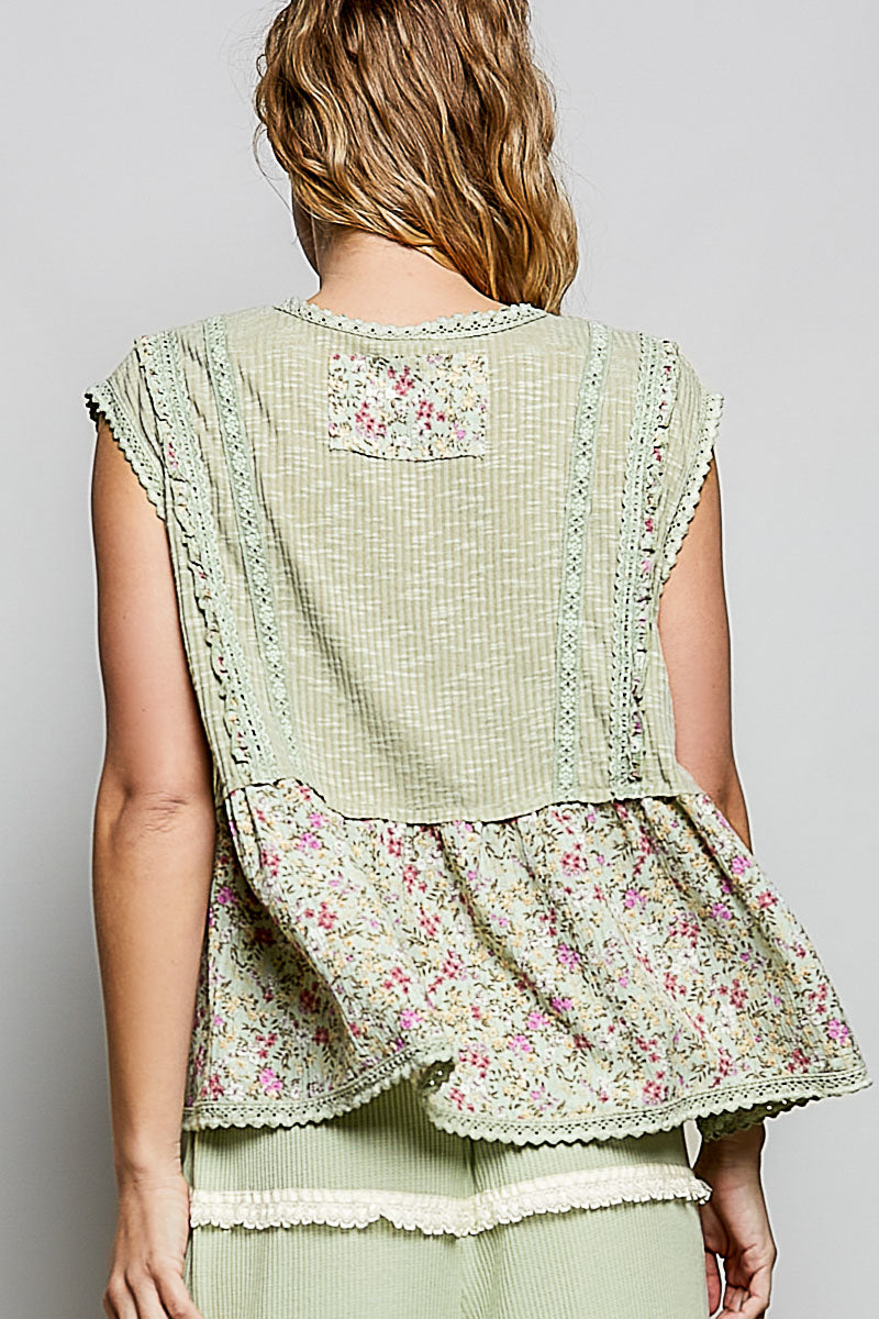 Ivy Sage Green Babydoll Floral Top