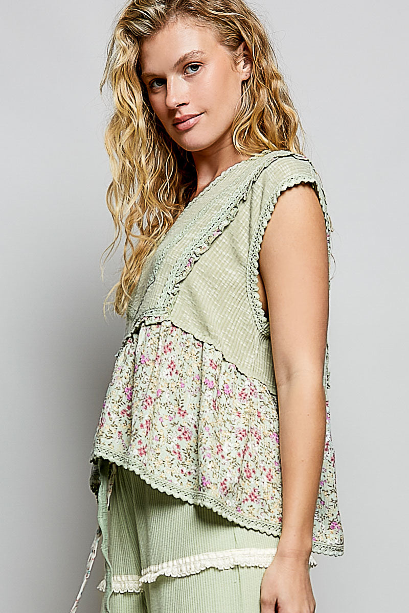 Ivy Sage Green Babydoll Floral Top