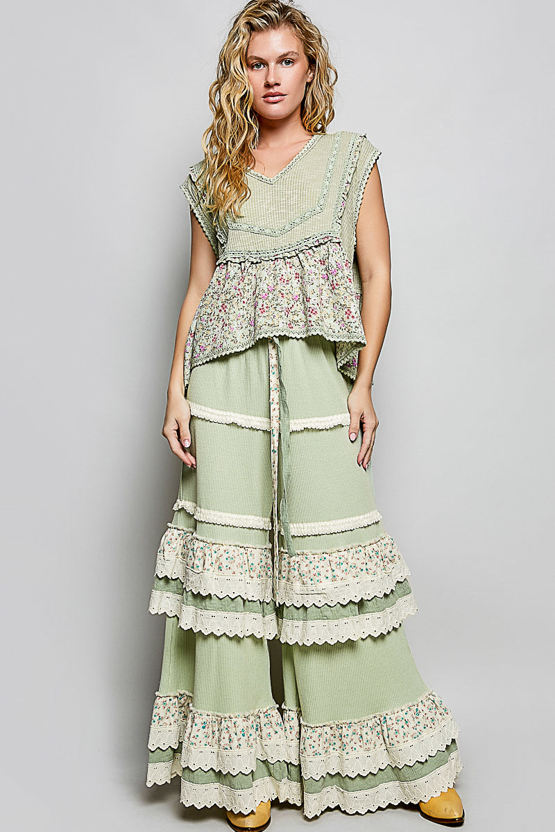 Ivy Sage Green Babydoll Floral Top