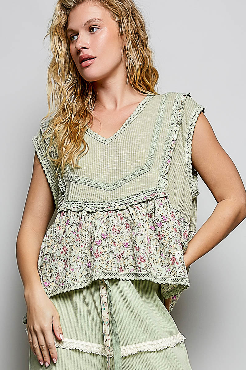 Ivy Sage Green Babydoll Floral Top
