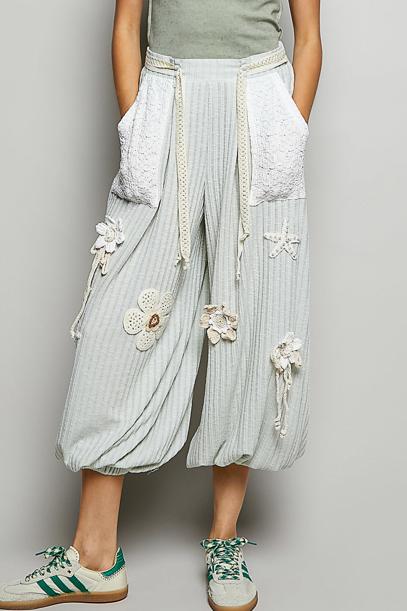 Brenda Mint Ribbed Joggers with Crochet details in Mint