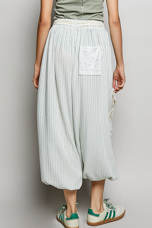 Brenda Mint Ribbed Joggers with Crochet details in Mint