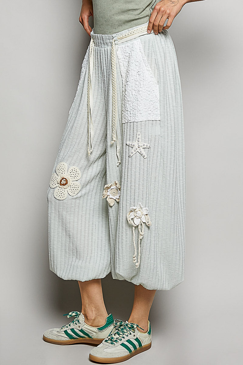 Brenda Mint Ribbed Joggers with Crochet details in Mint