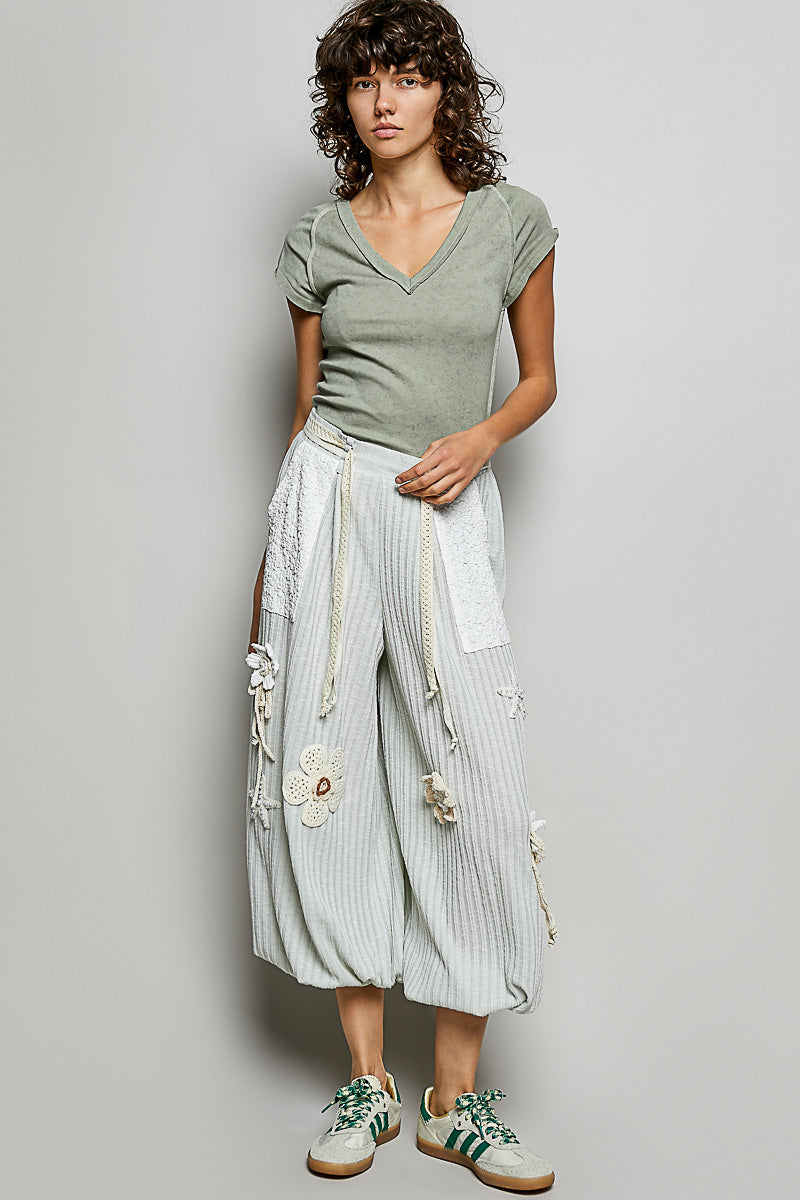 Brenda Mint Ribbed Joggers with Crochet details in Mint