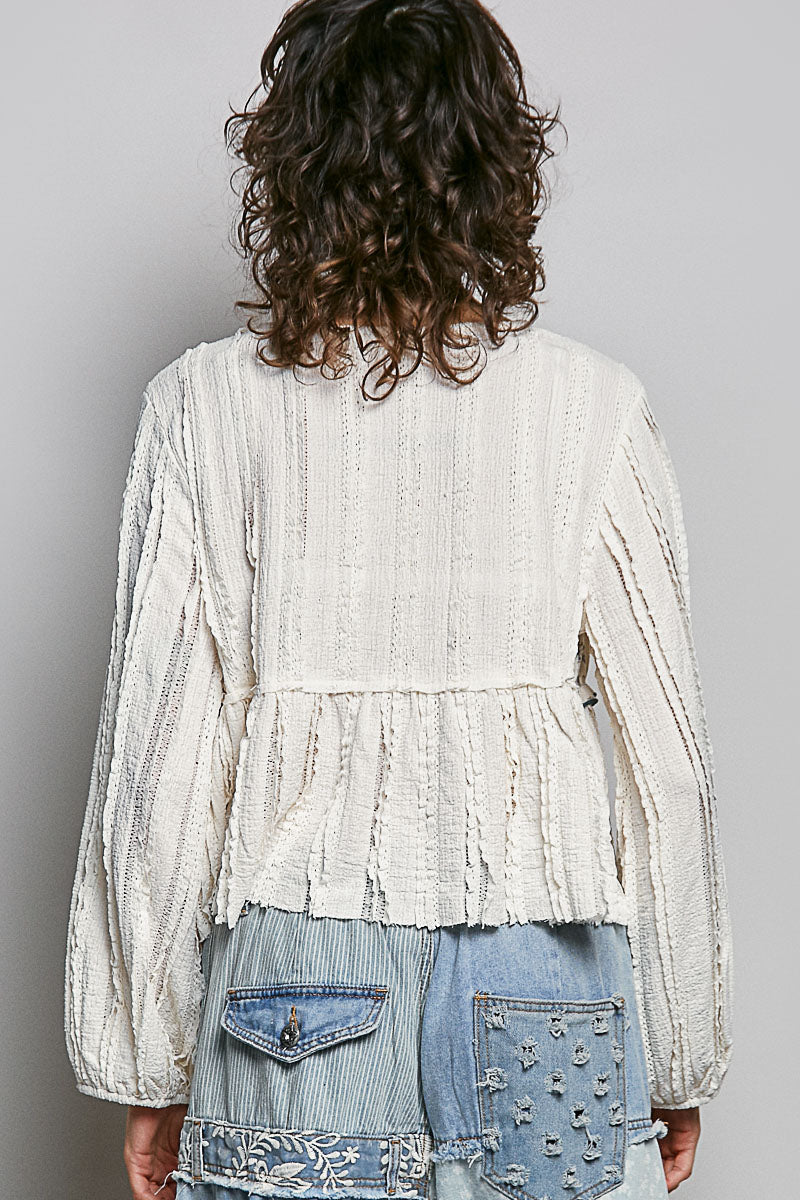 Hazel Creme Balloon Sleeve Floral Top