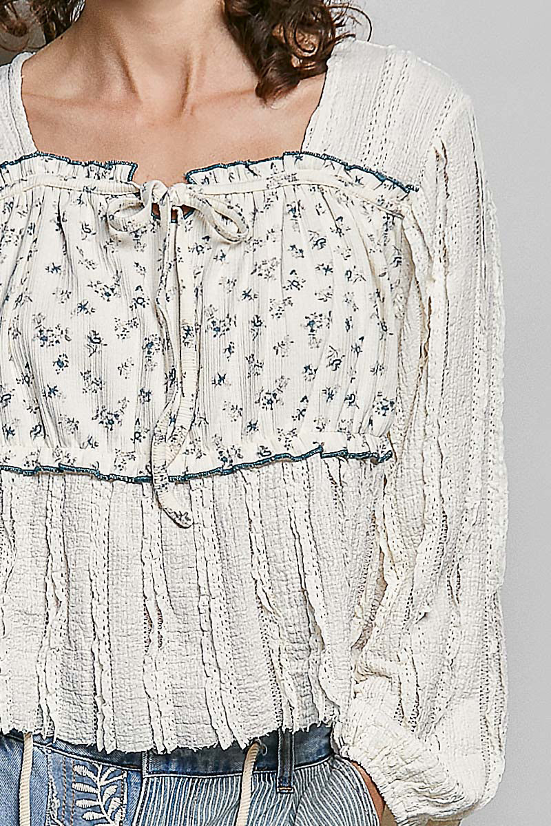 Hazel Creme Balloon Sleeve Floral Top