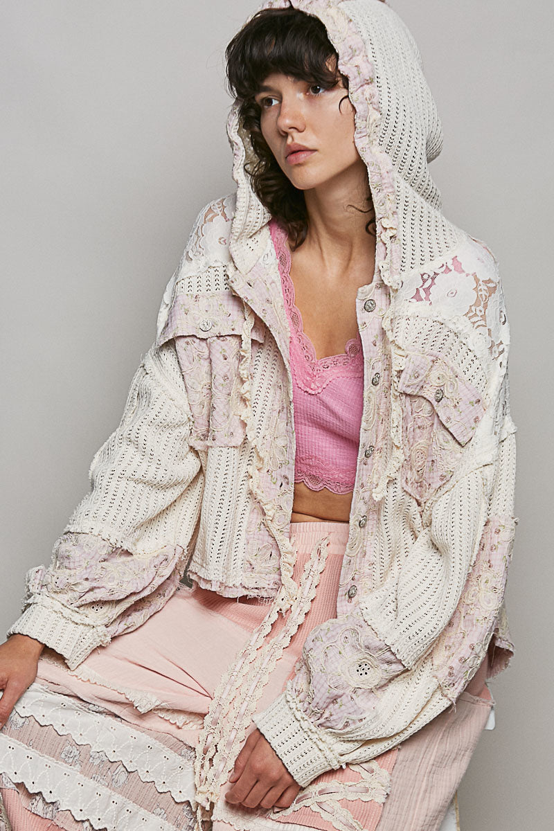 Eileen Lace Knit Floral Button Up Jacket