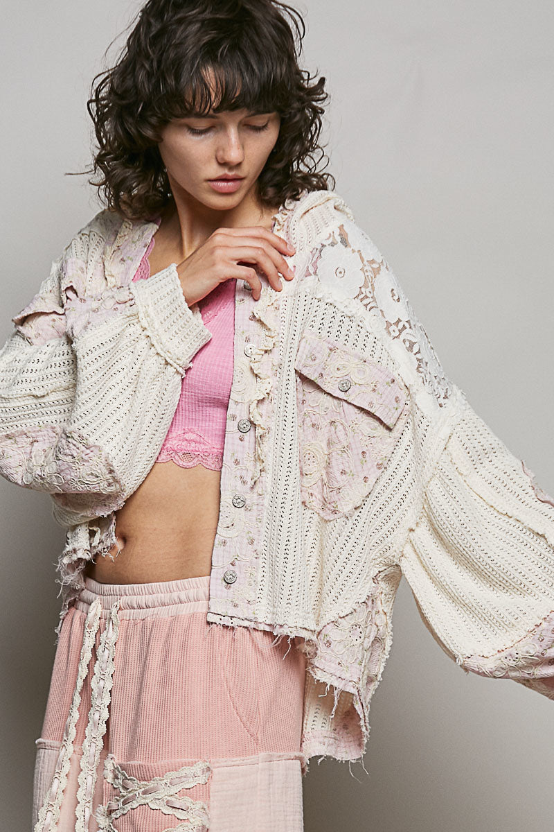 Eileen Lace Knit Floral Button Up Jacket