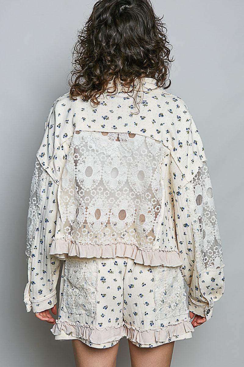 Doris Embroidered And Lace Jacket in Cream Floral