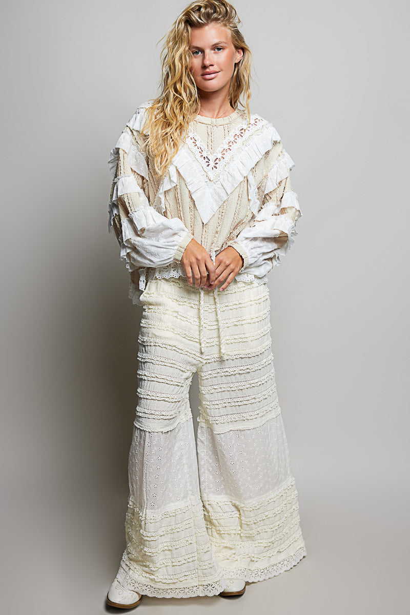 Madelyn Cream and Beige Lace and Gauze Top