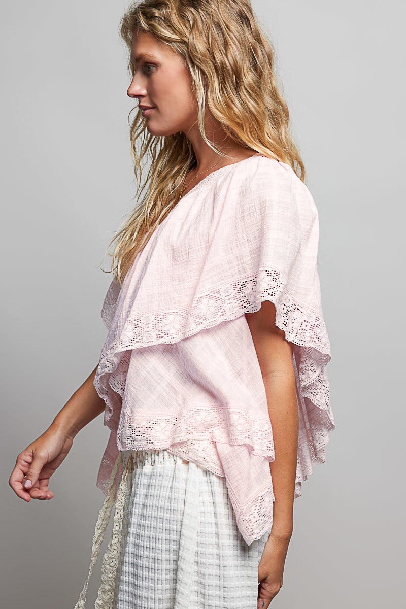 Debbie Reversible Lace V Shape Top in Pink