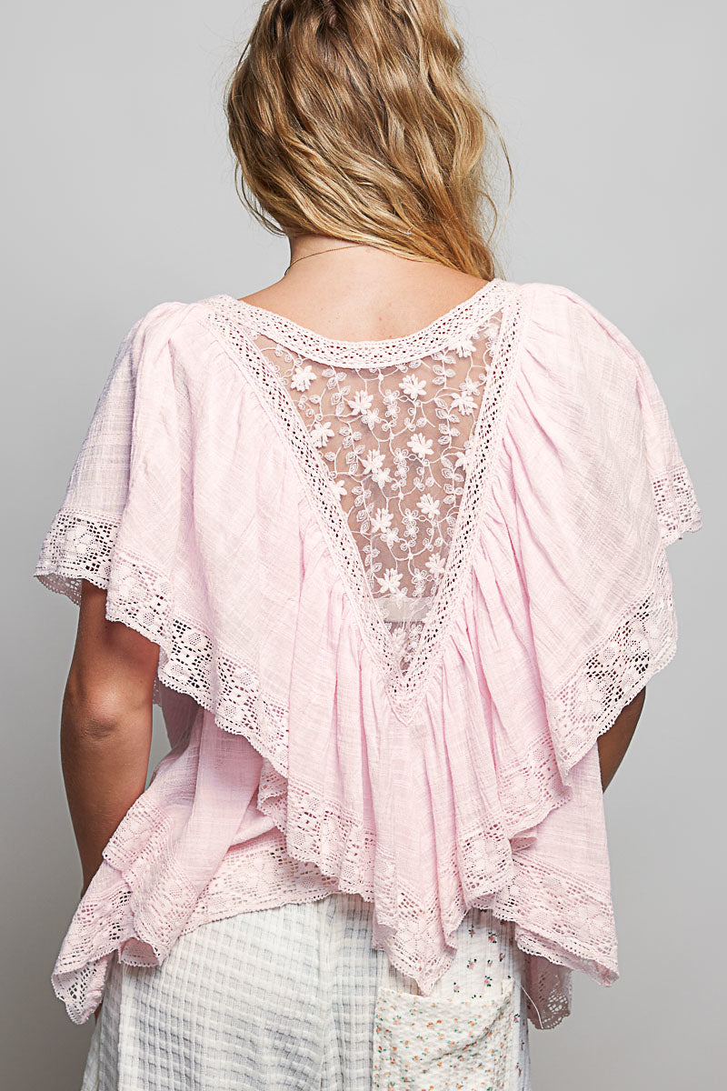 Debbie Reversible Lace V Shape Top in Pink