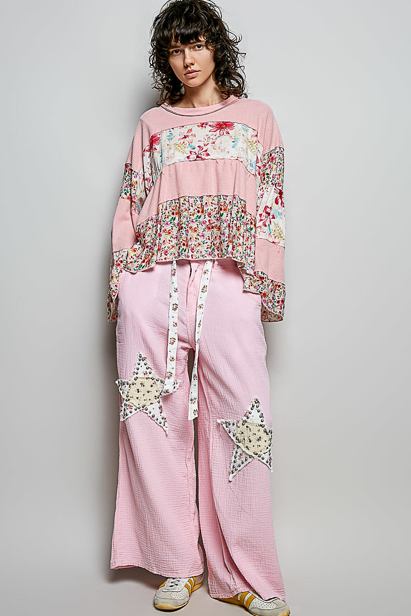 Kiara Panel Floral Top in Strawberry Milk
