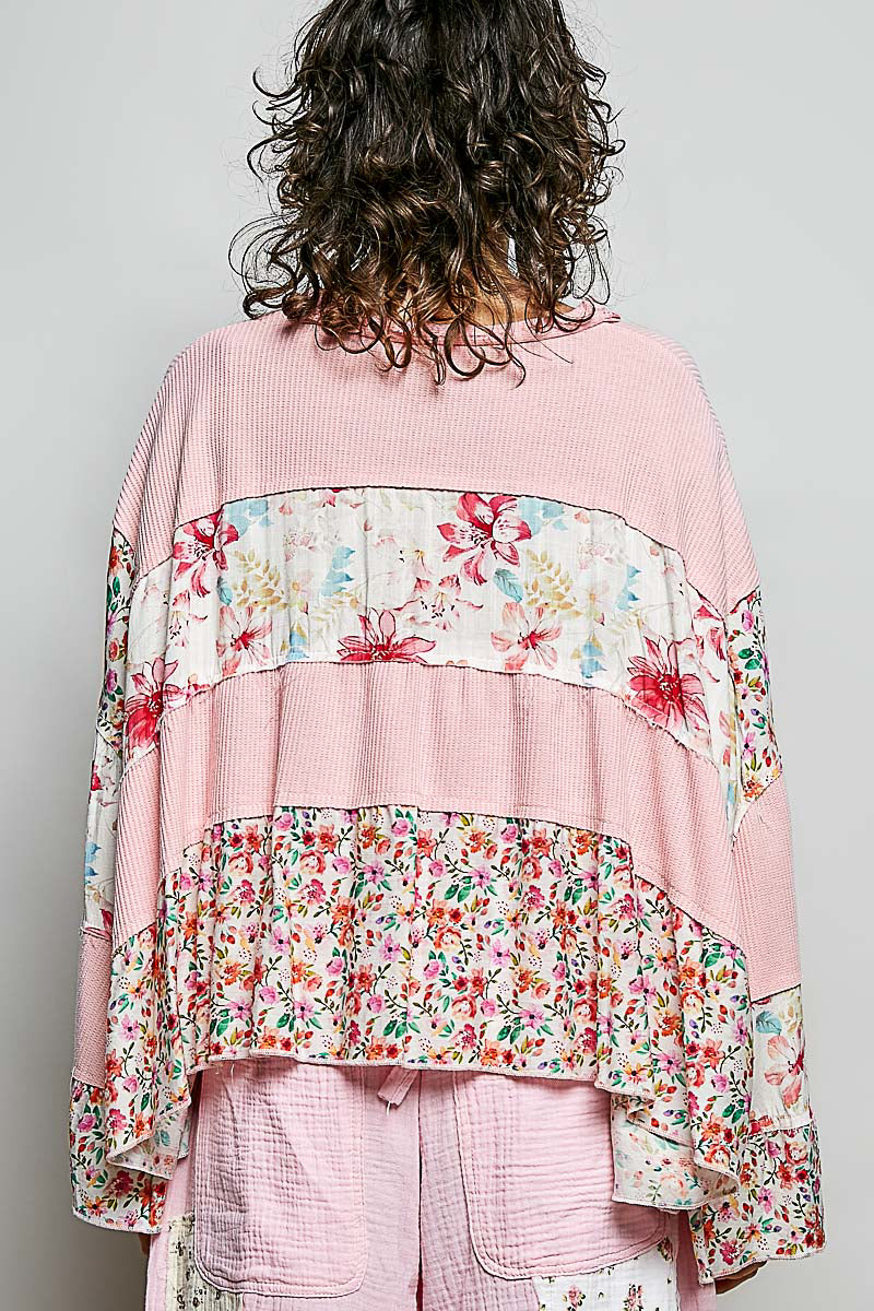 Kiara Panel Floral Top in Strawberry Milk