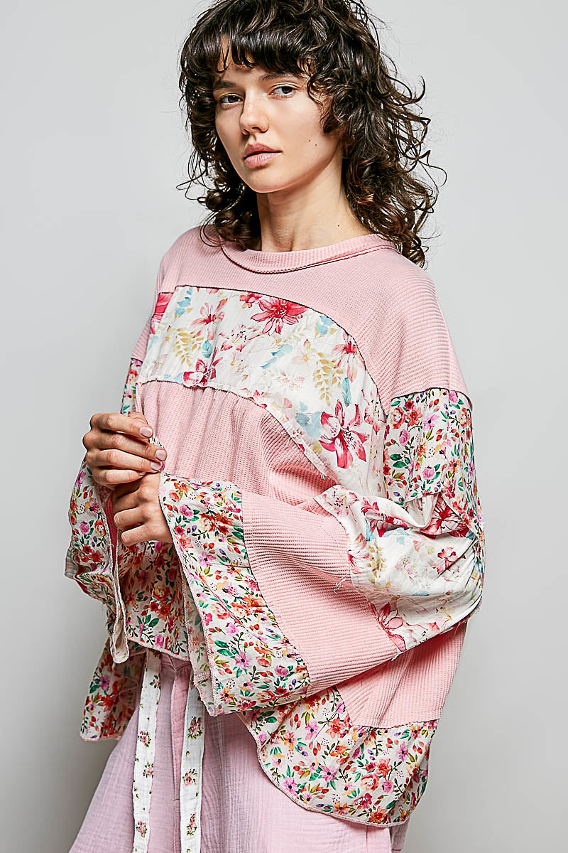 Kiara Panel Floral Top in Strawberry Milk