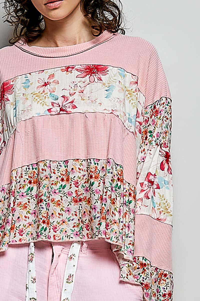 Kiara Panel Floral Top in Strawberry Milk