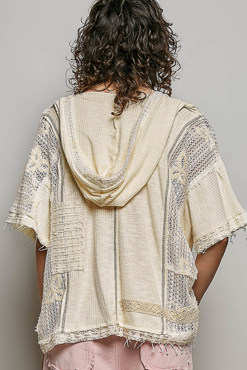 Rue Crochet Flower Hoodie Short Sleeve Top