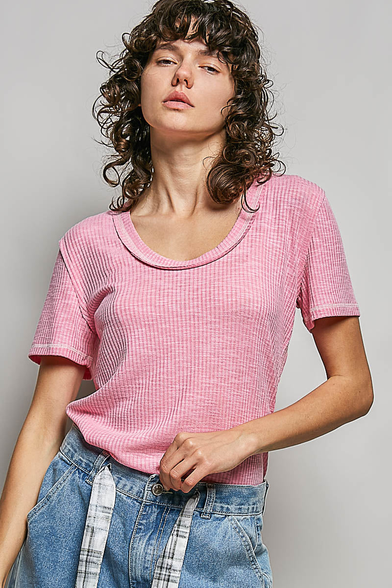 Claudia Ribbed Jersey Short Sleeve Tee