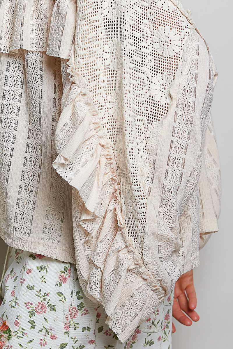 Yadira V Neck Crochet and Lace Top in Natural