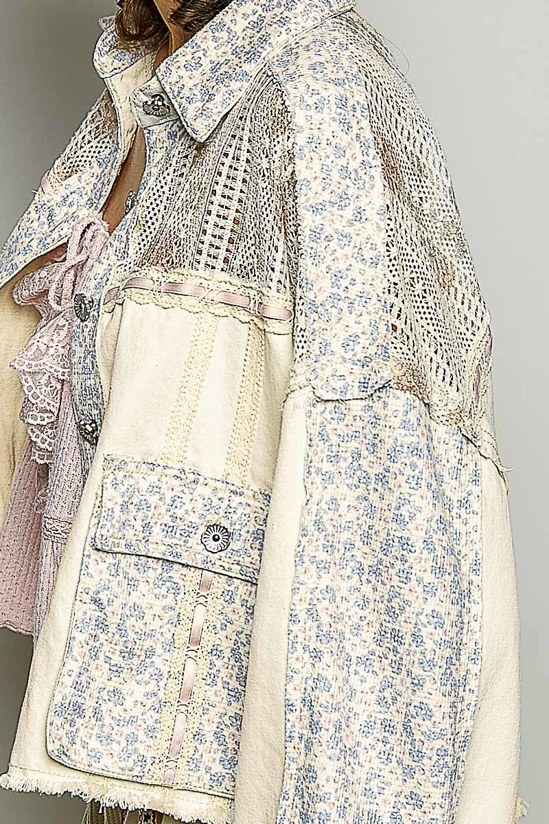 Lisette Denim Lace and Crochet Floral Jacket