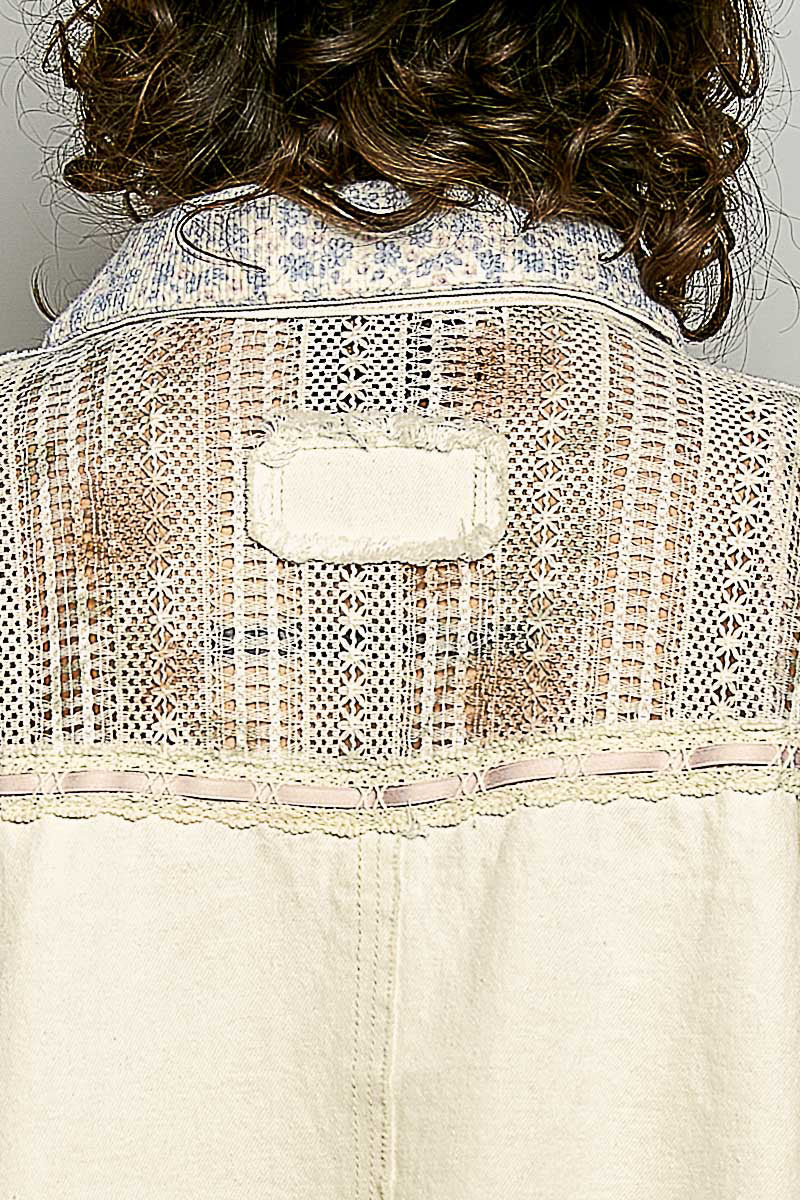 Lisette Denim Lace and Crochet Floral Jacket