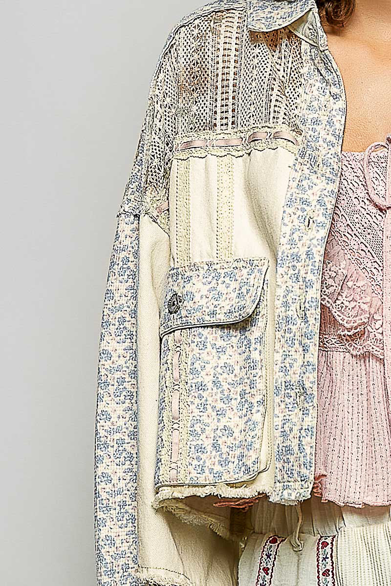 Lisette Denim Lace and Crochet Floral Jacket