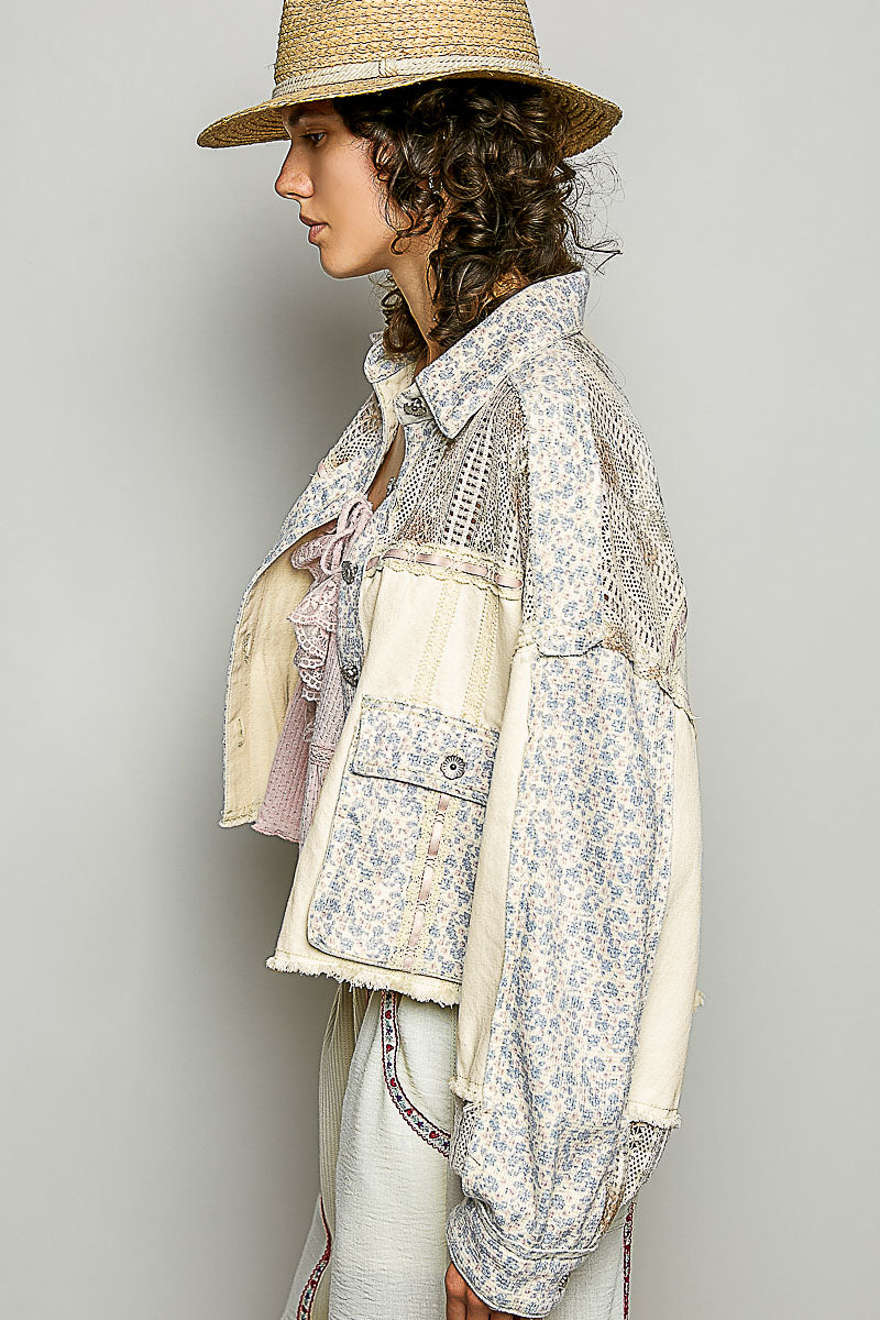 Lisette Denim Lace and Crochet Floral Jacket