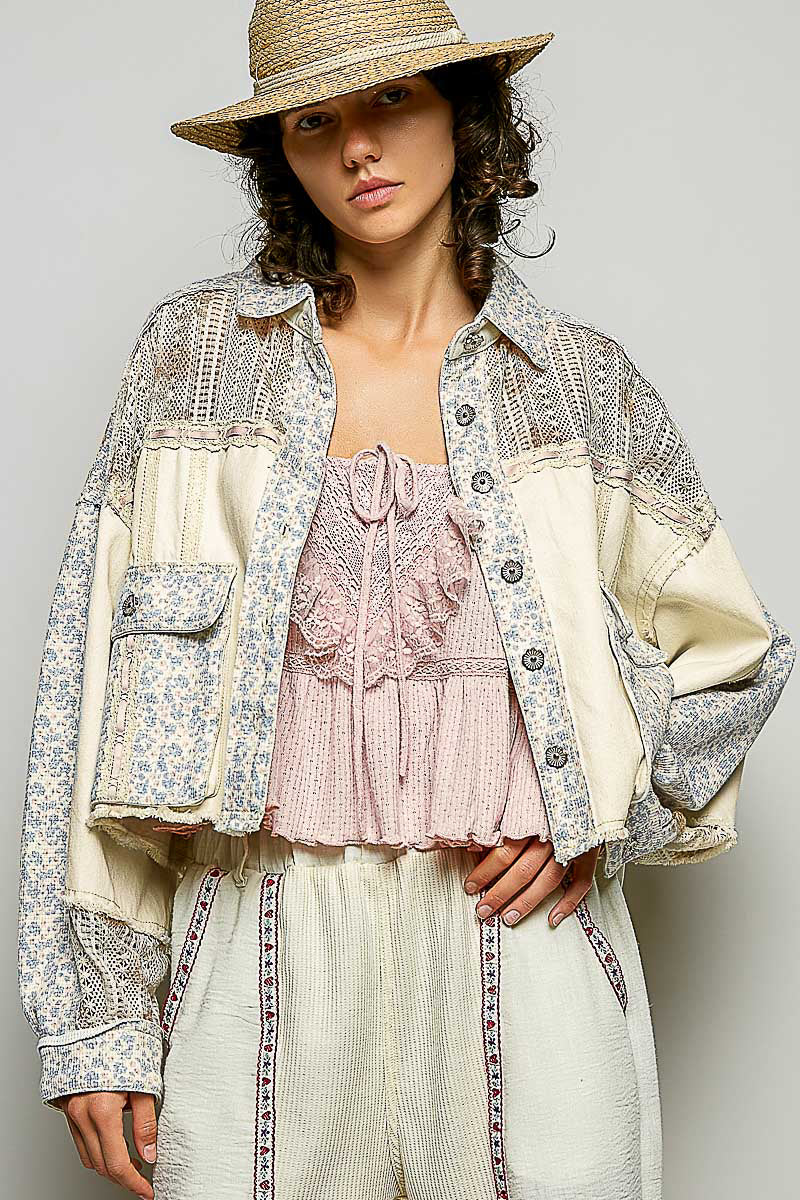 Lisette Denim Lace and Crochet Floral Jacket