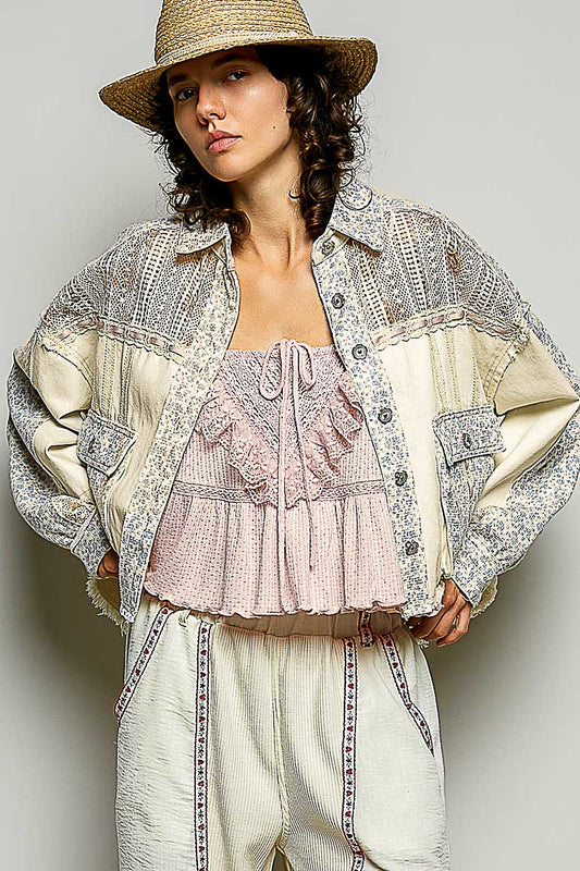 Lisette Denim Lace and Crochet Floral Jacket