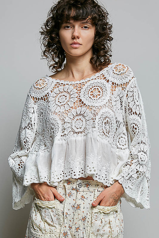 Stella Crochet Flowy Top in White