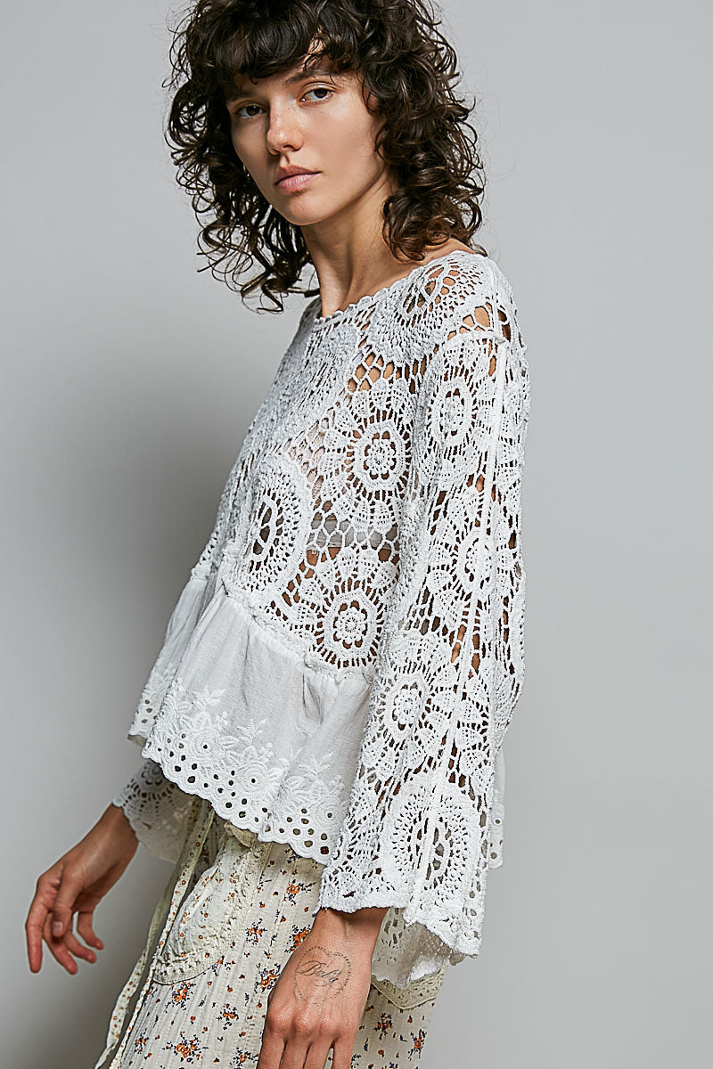 Stella Crochet Flowy Top in White