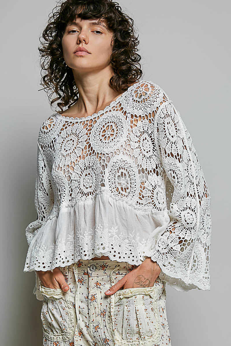 Stella Crochet Flowy Top in White