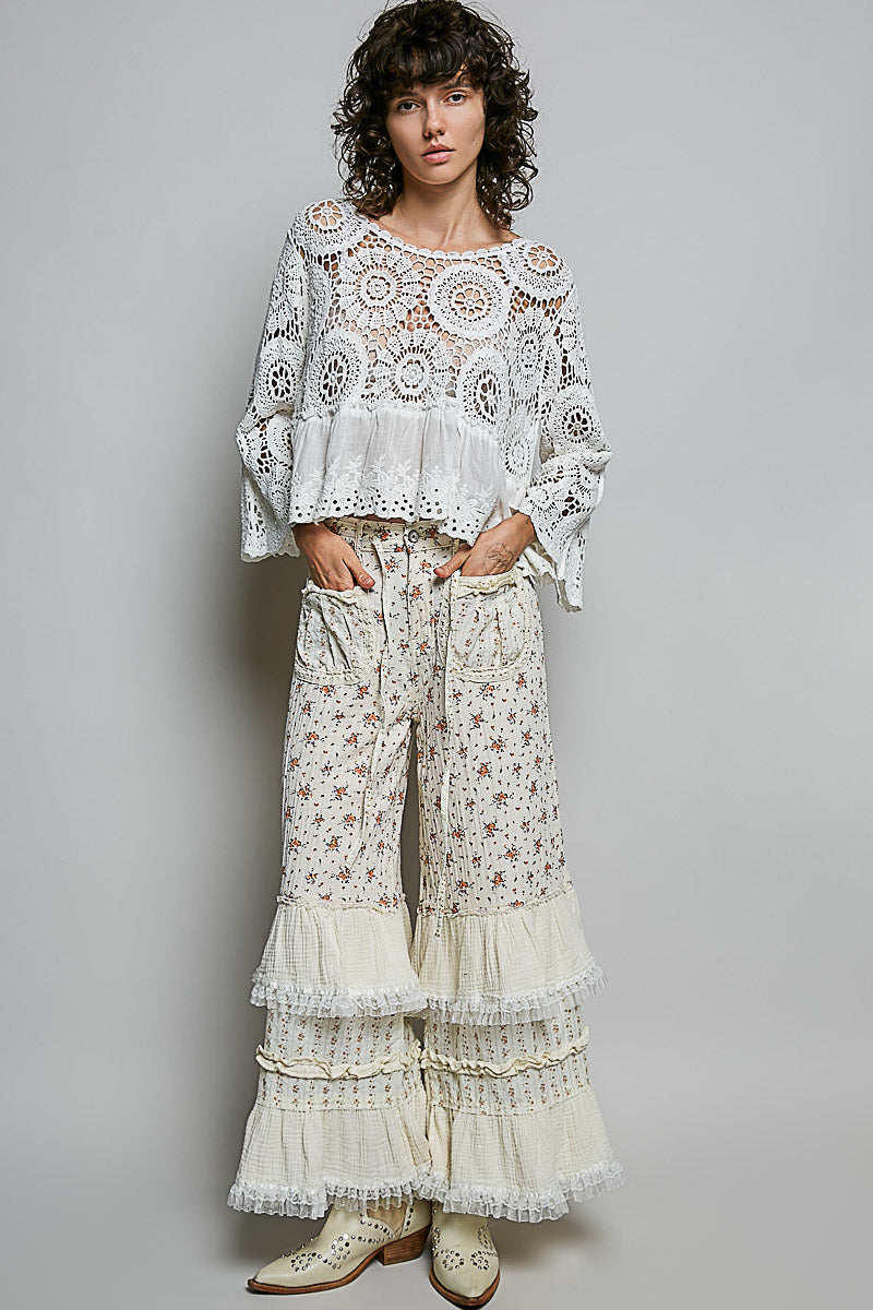 Stella Crochet Flowy Top in White