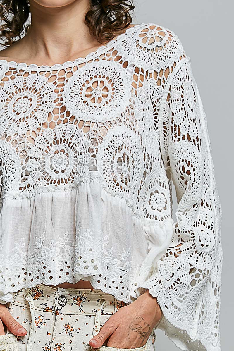 Stella Crochet Flowy Top in White