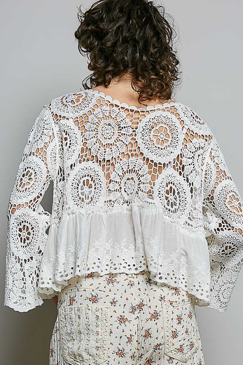 Stella Crochet Flowy Top in White