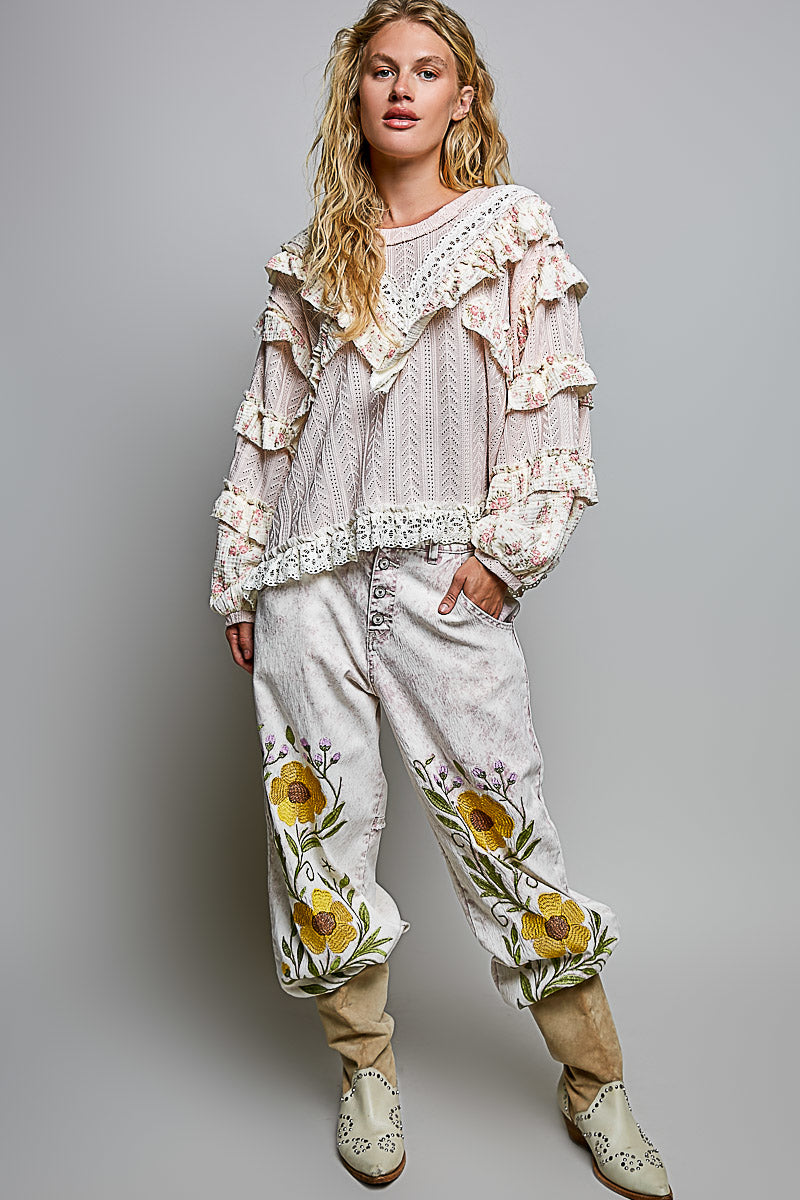 Alyssa Blush Floral and Embroidered Top