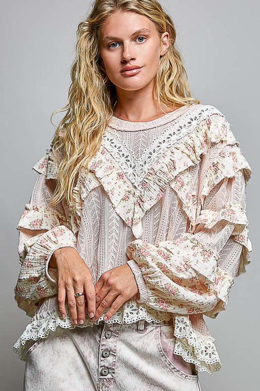 Alyssa Blush Floral and Embroidered Top