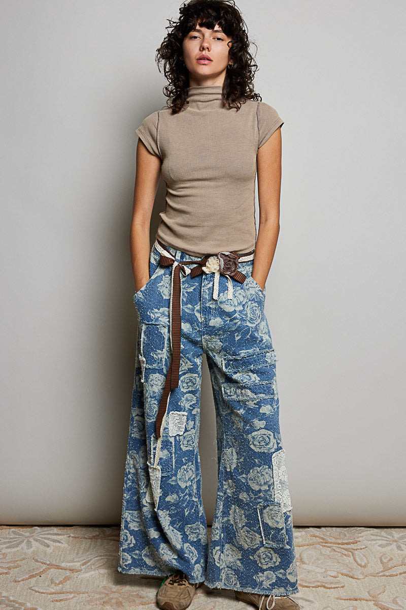 Noemi Floral Denim Patchwork Pants